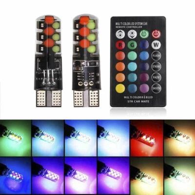 2x LED T10 W5W 501 RGB Colour Changing Car Wedge Side Light Bulb Remote Control - Image 1 of 4
