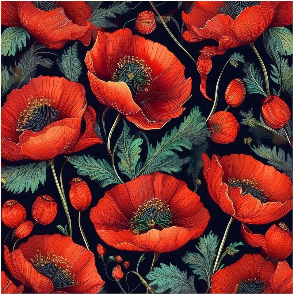 Tile Mural Red Poppy Bloom Kitchen Bathroom Wall Art Backsplash Marble Ceramic - Image 1 of 1