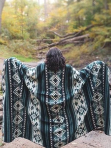Geometric Alpaca Blanket | Queen Size Deep Blue Geometrical Pattern | Native Des - Picture 1 of 9
