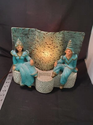 Vintage MCM Ceramic Figural Man & Woman Far Eastern Bollywood Table Lamp 1960s  - Image 1 of 4
