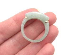 Vintage 14k Gold Chinesischer Jade Jadeit Stein Sattelring Nachlass Schmuck Goldring - Bild 1 von 10