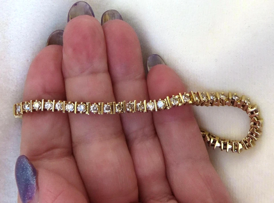 Round Cut Lab Created Diamond Tennis Bracelet 14k Yellow Gold Finish 8 Ct - Image 1 of 1