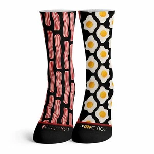 Eggs And Bacon Mismatch Pattern Socks Black All Over Mens Womens Unisex Tall  - Picture 1 of 4