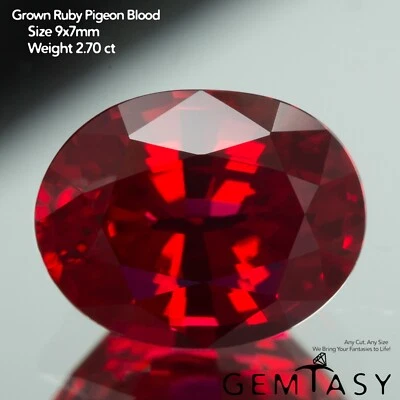 Cut stone - Ruby Pigeon blood Czochralski (Pulled) lab grown, 9x7mm 2.70-3.08ct - Image 1 of 4
