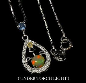 925 Sterling Silver Necklace Fire Opal 5mm Tanzanite Topaz Gemstone Jewelry - Picture 1 of 9