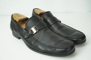 Zapatos Mocasines Salvatore Ferragamo Bravo Negro Grano Guijarro Monje Único Talla 12D - Imagen 1 de 10