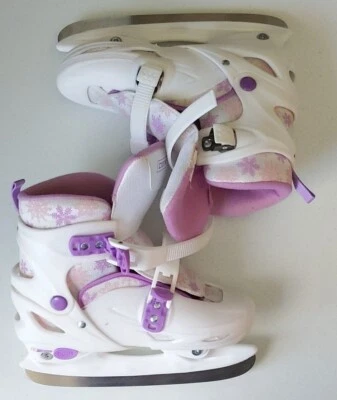 DBX Adjustable Girls Ice Skates White Pink Purple Snowflake Size Medium 1-4 DBS - Imagem 1 de 3