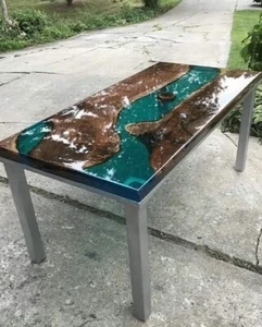 Handmade Resin Green Epoxy Dining Table Top for Home, Coffee Table, Center Table - Picture 1 of 6