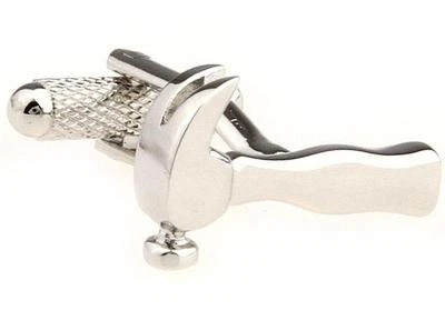 Hammer Pair Cufflinks Silver Carpenter Wedding Fancy Gift Box & Polishing Cloth - Image 1 of 3