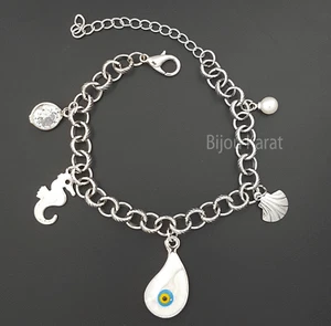Nazar Armband Evil Eye Silber Rhodium Blaues Auge Bileklik Bettelarmband - Bild 1 von 1