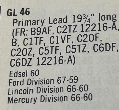 GP Guaranteed Parts GL46 Distributor Lead fits Edsel Ford Lincoln Mercury - Image 1 of 3