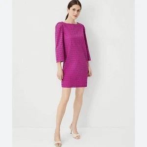 Neu mit Etikett $ 169 Ann Taylor Etuikleid mit Ösen U-Boot-Ausschnitt magenta pink Langarm XL - Bild 1 von 18