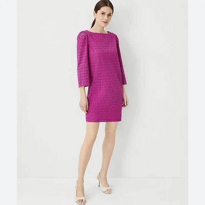 Новый с Ярлыками $169 Ann Taylor отверстие лодочкой Shift платье пурпурный розовый длинным рукавом XL - Изображение 1 из 4