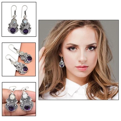925 Silver Amethyst Sterling Gemstone Earring Jewelry Handmade Earrings Purple - Image 1 of 4