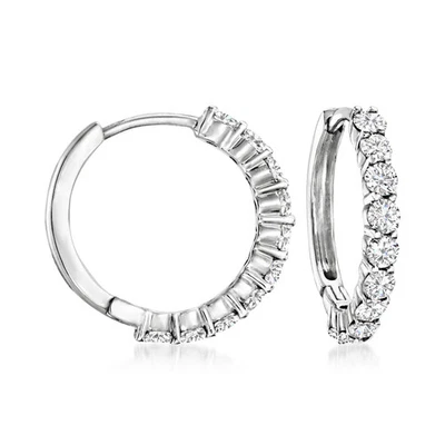 Ross-Simons 1.00 ct. t.w. Diamond Hoop Earrings in 14kt White Gold. 5/8 inches - Image 1 of 3