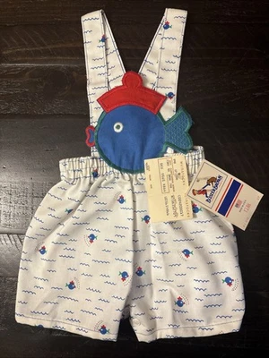 Mameluco de bebé Buster marrón vintage años 80 apliques marineros peces nuevo con etiquetas hecho en EE. UU. 12 M Foto 1 de 4