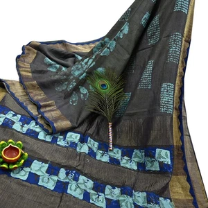 Vintage Brown Saree Pure Khadi Silk Handloom Woven Sari Craft Fabric 5yd Ethnic - Picture 1 of 22