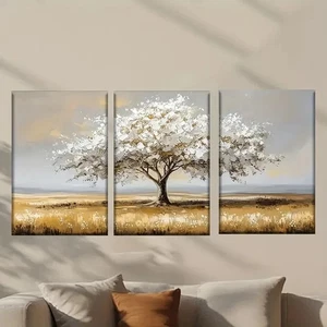 3pcs Abstract Painting of a Tree in a Field Wall Art Canvas Framed 50x70cm - Picture 1 of 3