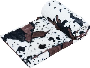 Coperta Stampa Mucca Getta Animali Nero Bianco Marrone Lancio per Sedia Camera da Letto Liv... - Foto 1 di 8