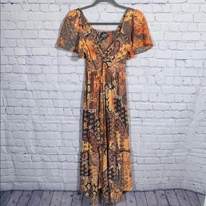 Angie Women Patchwork Assymetrical Babydoll Midi Dress Sz XS Cottagecore Hippie - Picture 1 of 7