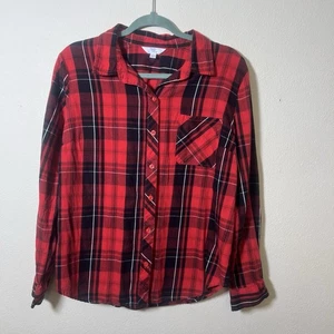 Time & Tru Damenbluse Large rot schwarz kariert Knopfleiste Rollriegelärmel Hemd - Bild 1 von 12