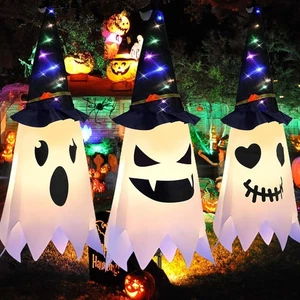 Halloween Decorations Outdoor, 3 Pcs Light Up Hanging Ghosts, Cute Hanging Light - Picture 1 of 7