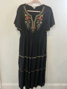 VESTIDO MAXI COLDWATER CREEK MUJER TALLA PEQUEÑA NEGRO BORDADO BOHO COTTAGECORE - Imagen 1 de 7