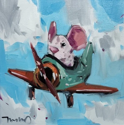Коллекционная художественная картина художника мыши самолета Хосе Трухильо 16x16 дюймов изобразительное искусство - Изображение 1 из 4