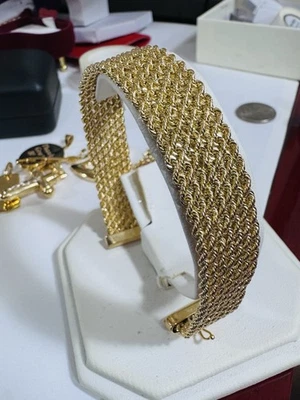 "Brazalete de cuerda de oro genuino fino real puro 18K 750 7,5""/7,6"" de largo 16,4 g 15 mm" Foto 1 de 4