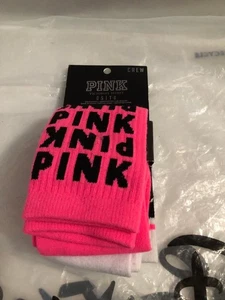 Victoria's Secret Pink Crew Socken Hot Pink/Weiß 2er Pack NEU - Bild 1 von 4