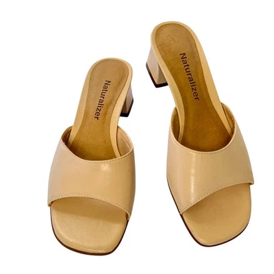 Naturalizer Women's Square Toe Block Heel Slip On Open Toe Slides Beige Size 6 - Image 1 of 4