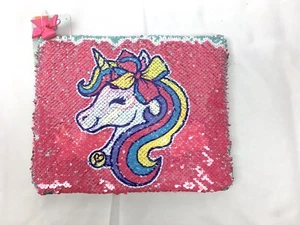 New JoJo Siwa Pink Blue Rerversible Sequins Pencil Pouch Unicorn Rainbow - Picture 1 of 6