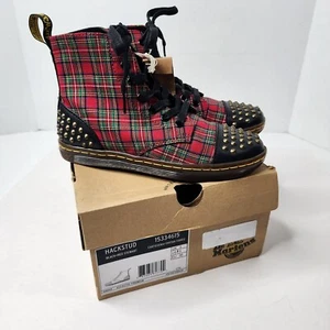 Dr. Martens Hackstud Black + Red Stewart Tartan 1533461 US L5, UK 3, EU 36 NIB - Picture 1 of 13