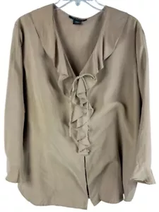 Silkland Sz 2X Silk Shirt Tan Ruffles Hidden Buttons Romantic Western - Picture 1 of 7