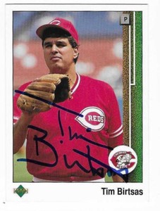 TIM BIRTSAS 1989 UPPER DECK AUTOGRAPHED SIGNED # 638 CINCINNATI REDS