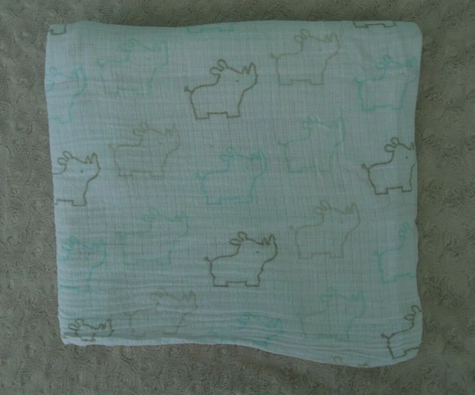 Детское одеяло Koala Baby Rhino Outline муслиновое пеленальное белое серое синее носорог - Изображение 1 из 4