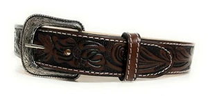 KIDS WESTERN COWBOY BELT. GENUINE LEATHER  TULIP DECORATED KIDS RODEO BELT - Picture 1 of 20