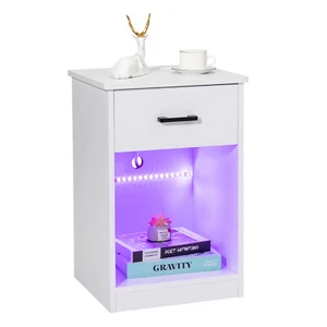 Nightstand Bedside Table with 10w Wireless Charging Pad & USB&LED Lights - Picture 1 of 11