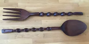 Vintage große Holzgabel und Löffel, 3 Fuß 3 Zoll lang - Bild 1 von 12