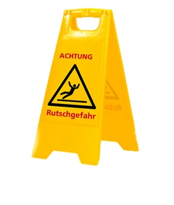 Warnschild Hinweis Achtung Rutschgefahr Warnaufsteller gelb beidseitig bedruckt - Picture 1 of 3