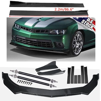 Carbon Fiber Front Bumper Lip Side Skirt Strut Rods For Chevy Camaro LT SS Foto 1 de 4