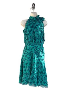 Vintage Luisa Spagnoli Silk Heart Print Halter Mini Dress Womens Size 40 Ruffle - Picture 1 of 12