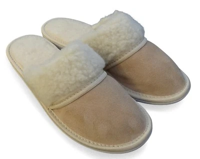 Damen Hausschuhe Pantoffeln Veloursleder m. Lammwolle gefüttert, Braun Gr.37- 42 - Bild 1 von 4