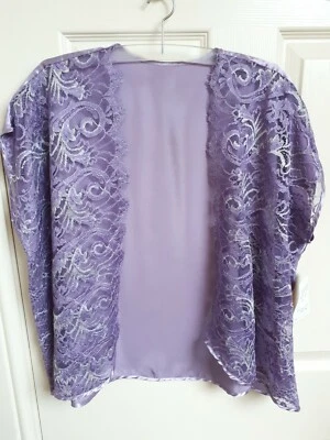 Cárdigan Chaqueta Shirley of Hollywood Lila Satén y Encaje Sin Mangas Encogerse de hombros Marca Foto 1 de 4