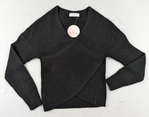 Full Circle Trends sz S Sweater Faux Wrap cross front black long sleeves 4463 - Picture 1 of 5