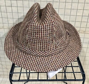 Borsalino USA Wool Fedora Hat Brown Plaid Tweed Vintage Lined Size 7 - Picture 1 of 6