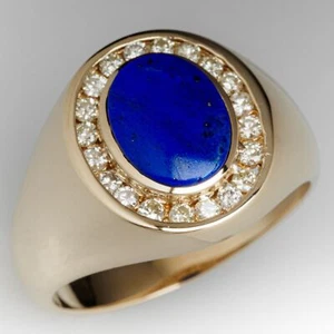 Ring 10k Gold Lapis Yellow Moissanite Men's Ring Wedding Jewelry Halo Men Ring - Picture 1 of 6