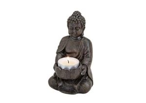 Buddha mit Teelichthalter in braun aus Poly, B9 x T8 x H14 cm - Bild 1 von 5