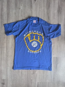 Rare Vintage Vtg Milwaukee Brewers Shirt Medium MLB Rawlings 80s - Picture 1 of 3