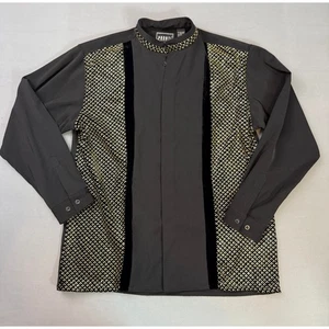 Vintage Pronti Gold Pattern Shirt Velvet Trim Long Sleeve Button Up Mens Size L - Picture 1 of 3